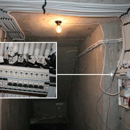 коммутация групп освещения галереи в щитовой наружного освещения и биркование кабелей